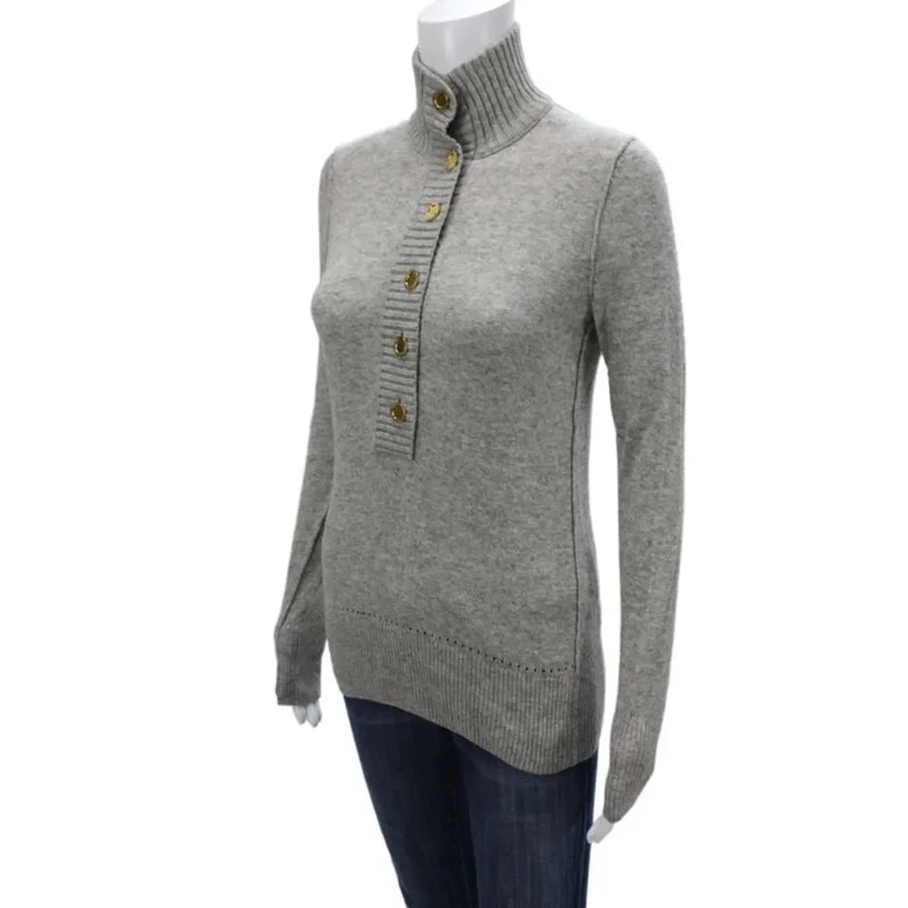 Tory Burch Womens Pullover Mock Neck Gray Long Sleeve Size XS